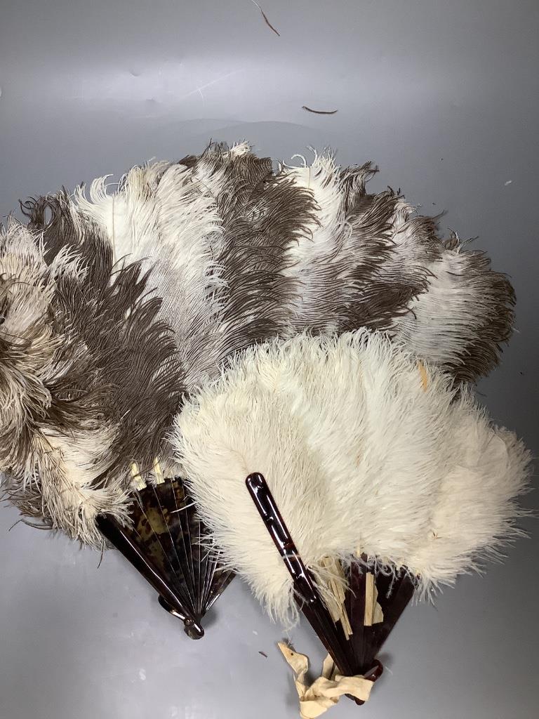 A collection of four various feather fans